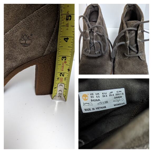 Timberland Glancy Chukka Ankle Bootie Tan Suede Lace Front Heels Size 8.5 - Picture 12 of 12